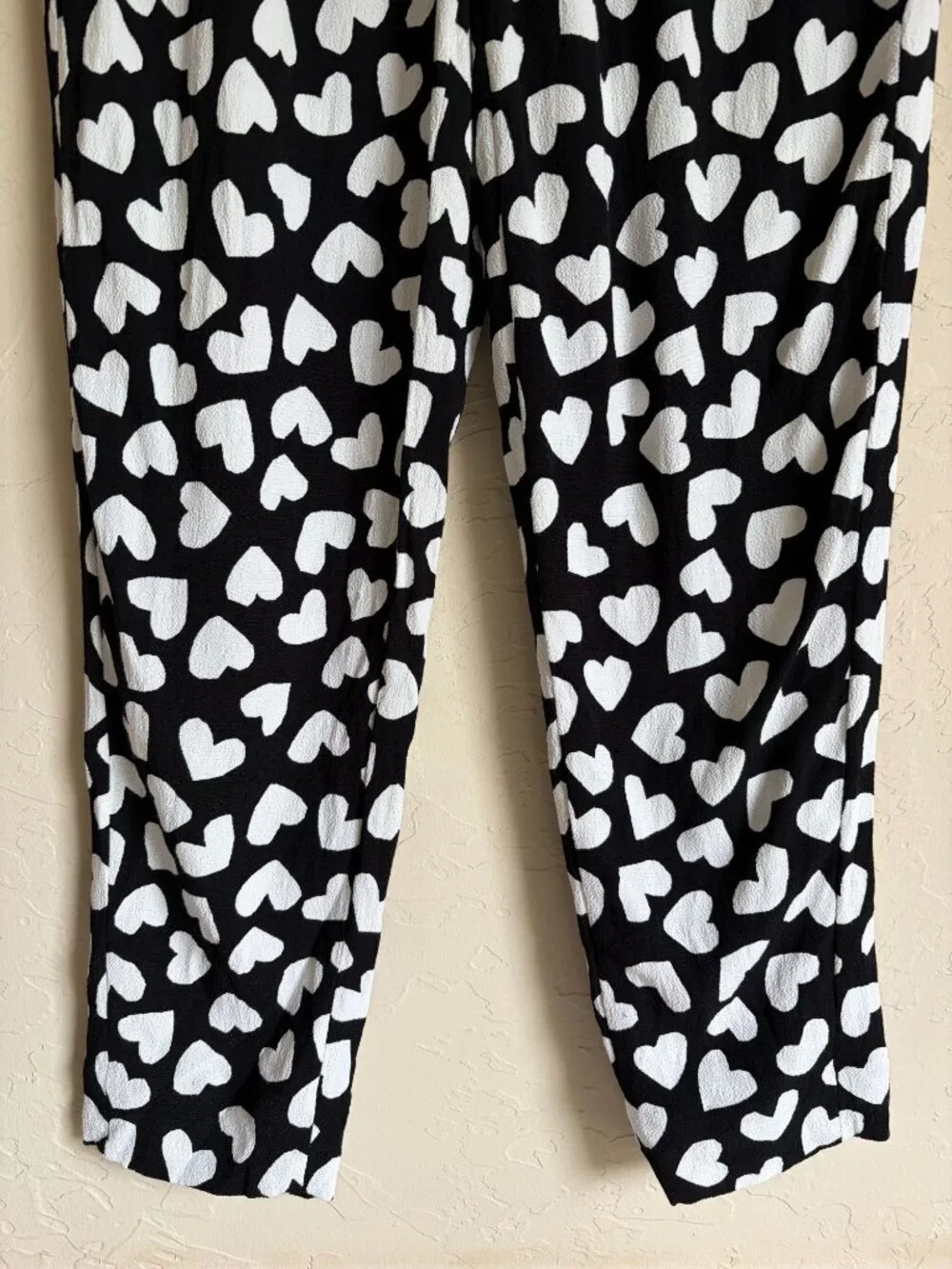 Kate Spade Black White Dancing Heart Ria Size 0 Heart Printed Pants Drawstring C